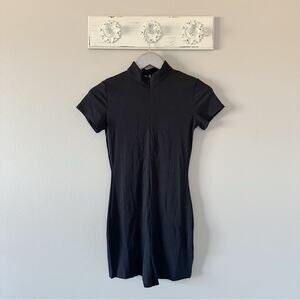 Lovito Black Short Sleeve Rib Knit Romper NEW